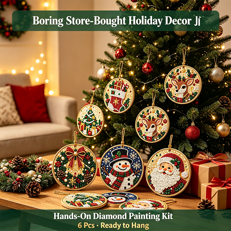 6Pcs/12Pcs Christmas DIY Diamond Painting Ornaments Kit, Xmas Tree Hanging Pendant🎄 - image 2