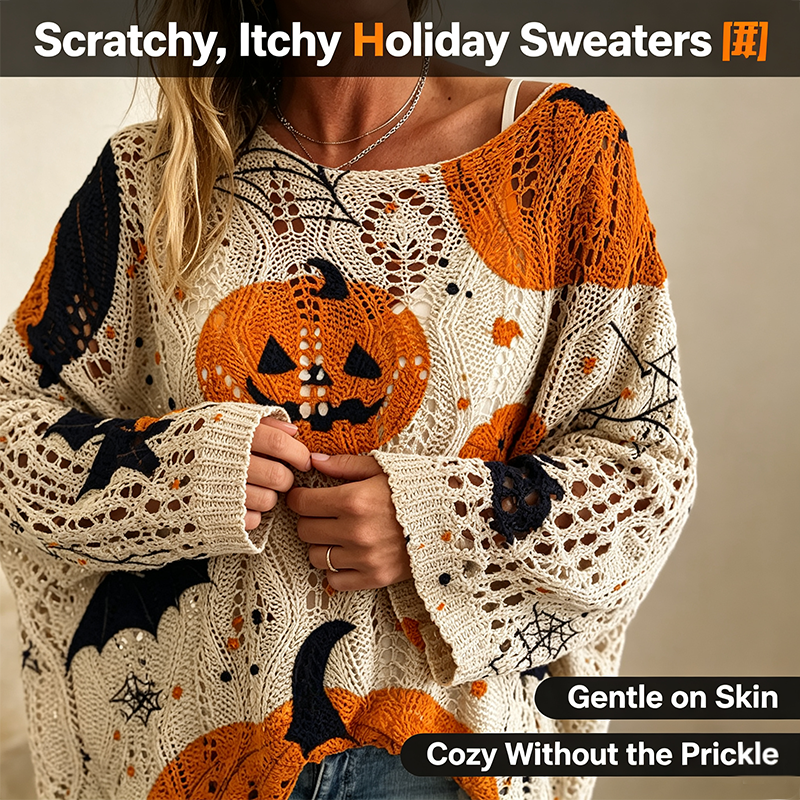 Women's Long-Sleeve Style Knitwear Piece, Halloween Pumpkin-Bat Print Casual Fall Pullover🎃 - image 1