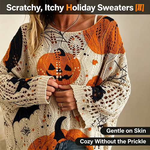 Women's Long-Sleeve Style Knitwear Piece, Halloween Pumpkin-Bat Print Casual Fall Pullover🎃 - image 1
