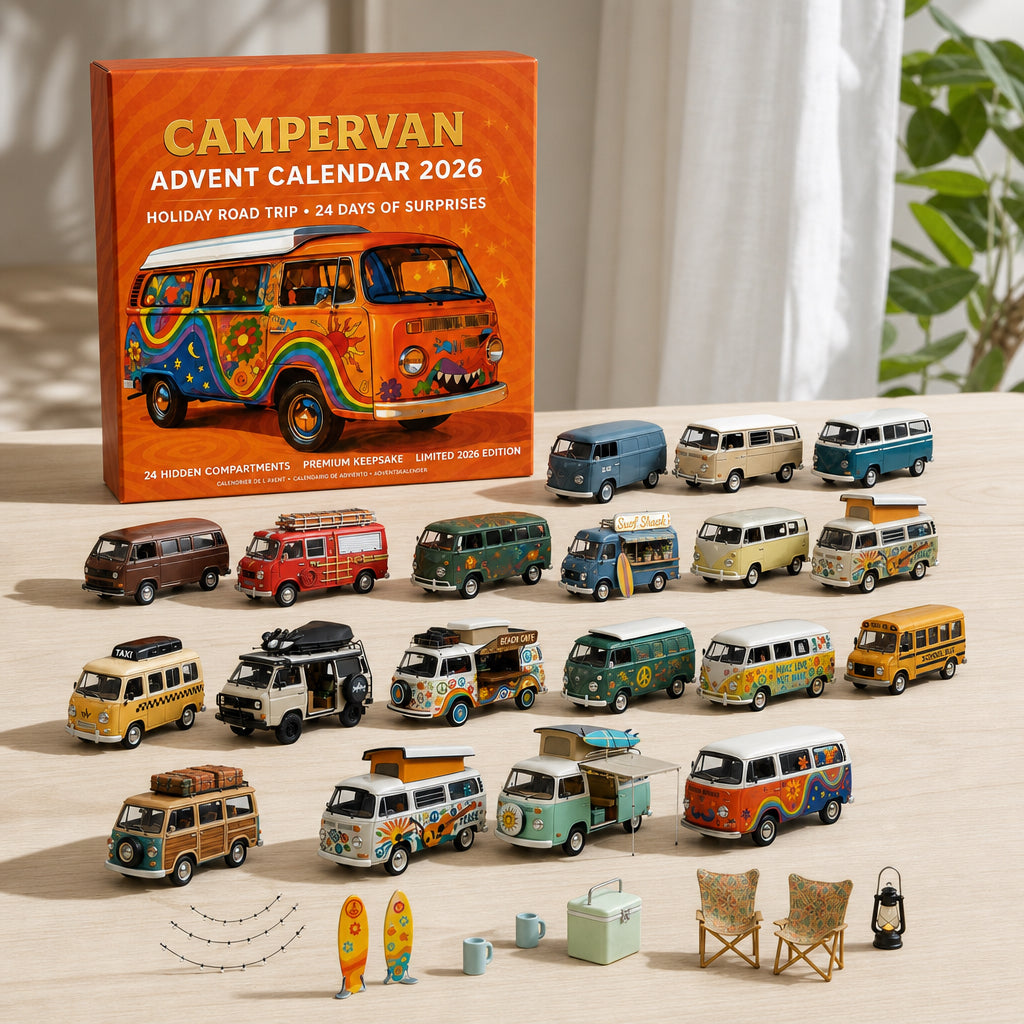 High-quality miniature model✨2026 Campervan Advent Calendar – 24 Vintage Mini Camper Van Collectible Figurines