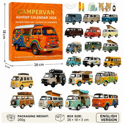 High-quality miniature model✨2026 Campervan Advent Calendar – 24 Vintage Mini Camper Van Collectible Figurines