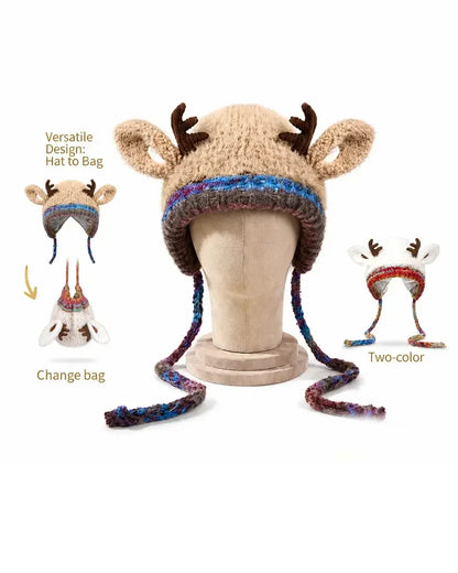 Festive Reindeer Hat — 2-in-1 Holiday Hat & Bag