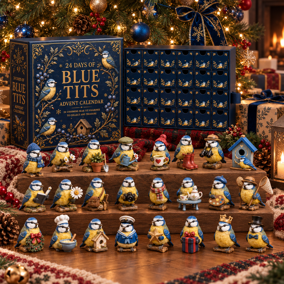 2026 Blue Tit Christmas 24-Day Countdown Calendar – 24 Unique Winter Bird Miniatures, Charming Garden Bird Collector’s Christmas Gift