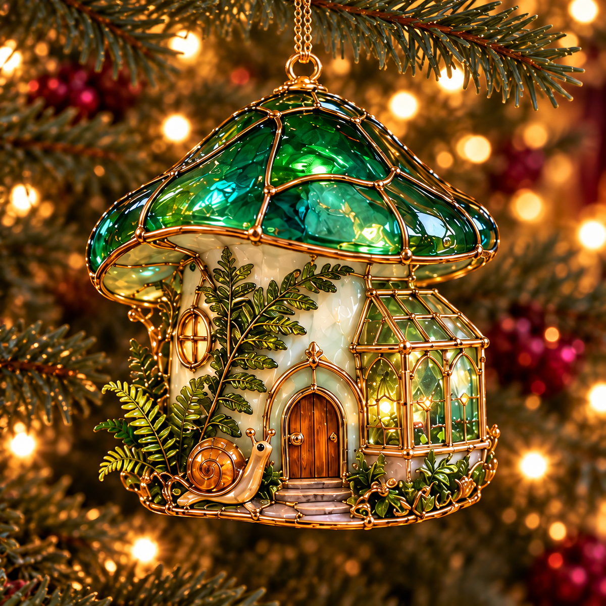 ✨ 2026 Enchanted Stained Glass Mushroom House Christmas Ornaments – Set of 6 | Fairy Cottage, Magical Forest, Moonlight Mushroom & Butterfly House Hanging Decorations | Whimsical Christmas Tree Ornaments & Fairy Garden Gifts