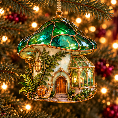 ✨ 2026 Enchanted Stained Glass Mushroom House Christmas Ornaments – Set of 6 | Fairy Cottage, Magical Forest, Moonlight Mushroom & Butterfly House Hanging Decorations | Whimsical Christmas Tree Ornaments & Fairy Garden Gifts