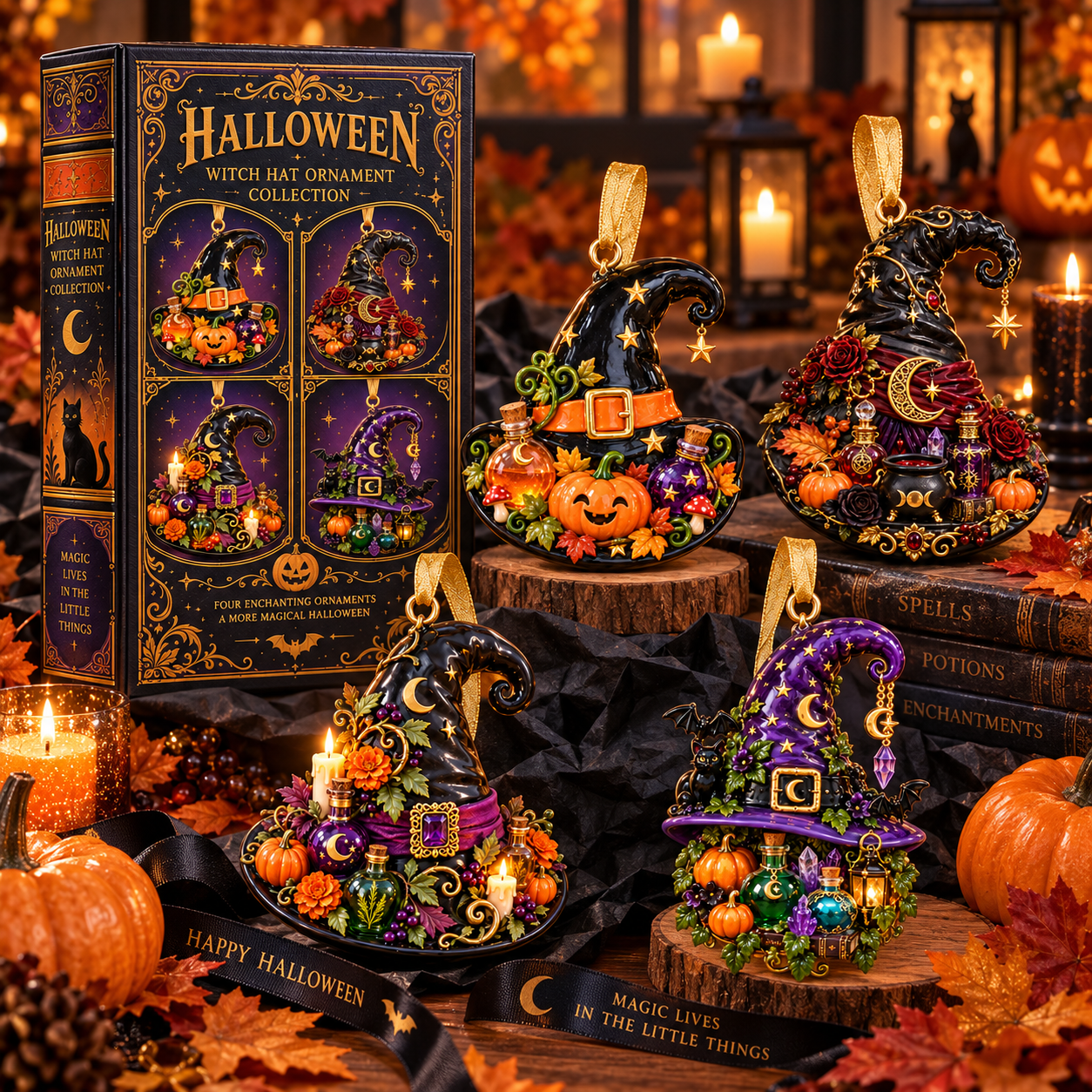 Halloween Witch Hat Ornament – Enchanted Potion Garden Hanging Collection, Spooky Halloween Gift for Witch Lovers & Family