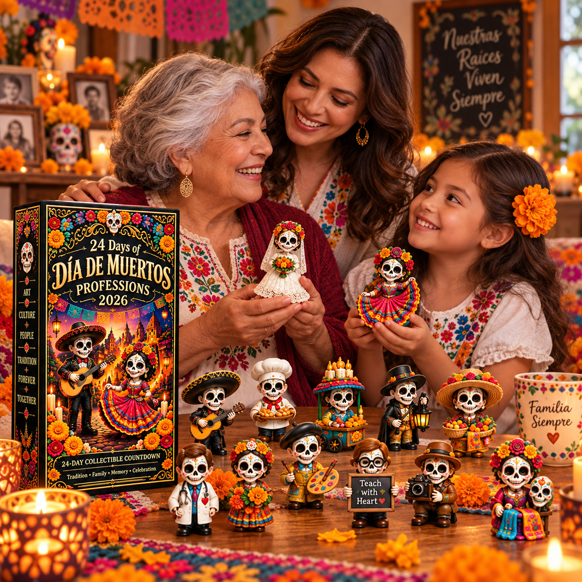 24 Days of Día de Muertos Professions 2026 – 24-Day Collectible Countdown Calendar with 24 Unique Profession Miniatures, Colorful Day of the Dead Gift Collection