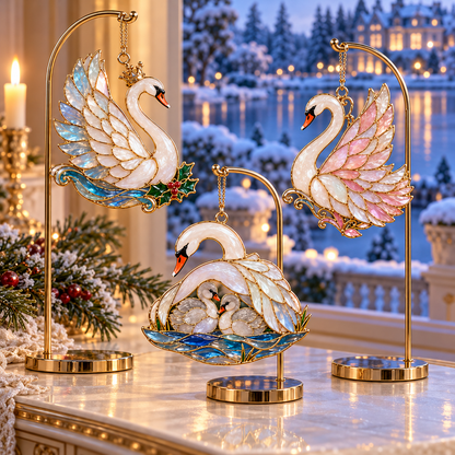 🎄 2026 Christmas Swan Ornaments – Set of 6 Elegant Holiday Keepsakes