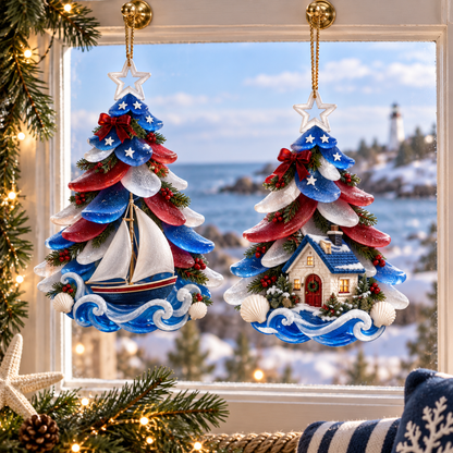 2026 Patriotic Coastal Christmas Tree Ornaments – Seaside Keepsake Designs in Red, White &amp; Blue