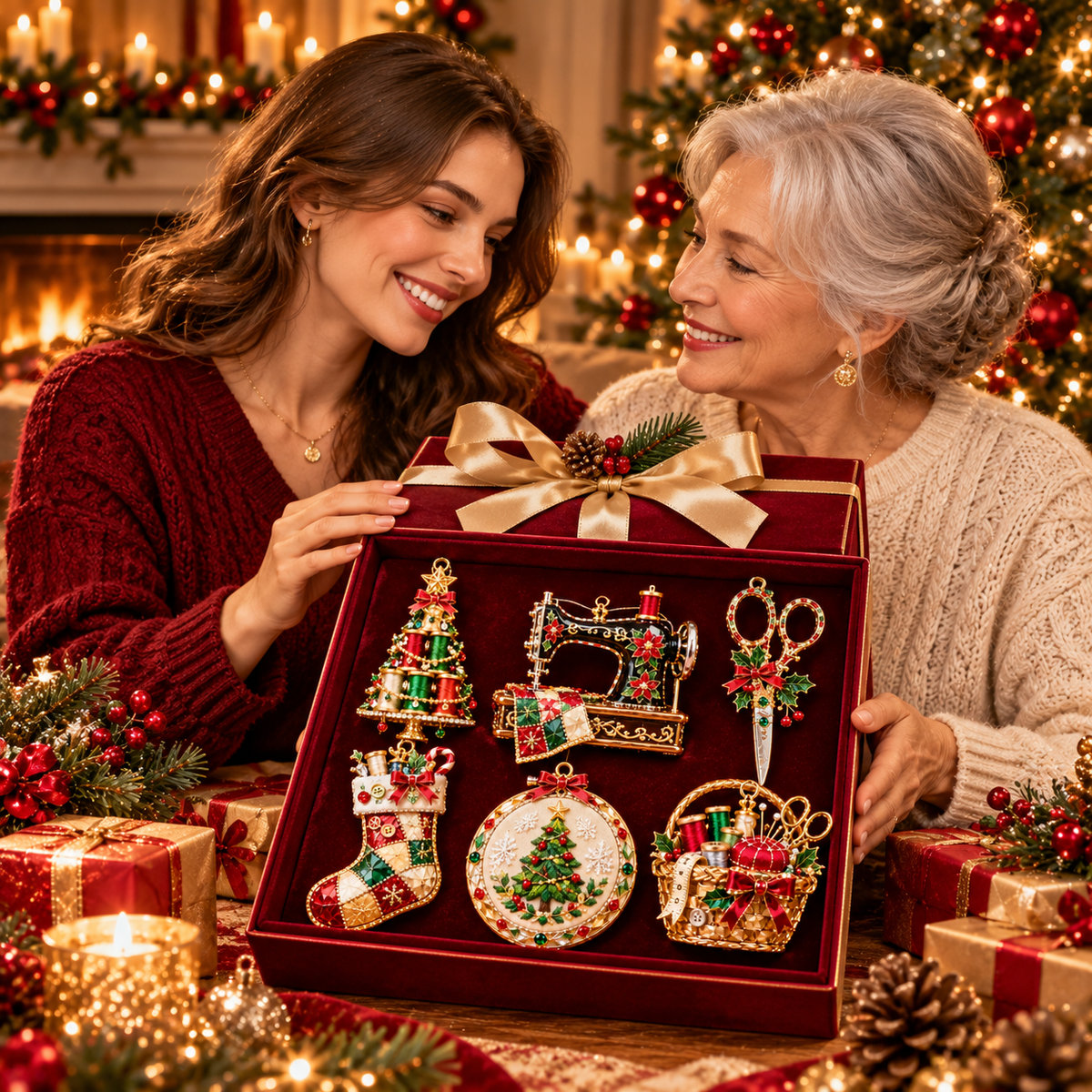 Vintage Sewing Christmas Ornaments – 6-Piece Elegant Holiday Keepsake Collection | Perfect Christmas Gifts for Sewing Lovers & Quilters 🎄🧵