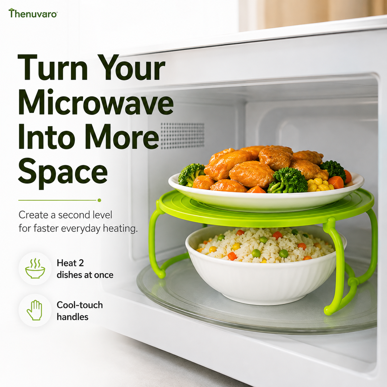 🍽️ Foldable Microwave Plate Stacker – 2-Level Heating Rack with Cool-Touch Handles for More Kitchen Space - image 1