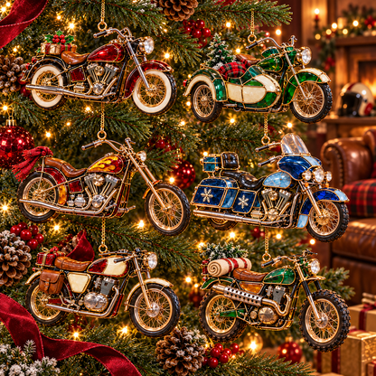 ✨ 2026 Vintage Stained Glass Motorcycle Christmas Ornaments – Set of 6 |  Retro Cruiser, Sidecar, Chopper & Adventure Motorbike Hanging Decorations | Christmas Tree Ornaments & Biker Gifts