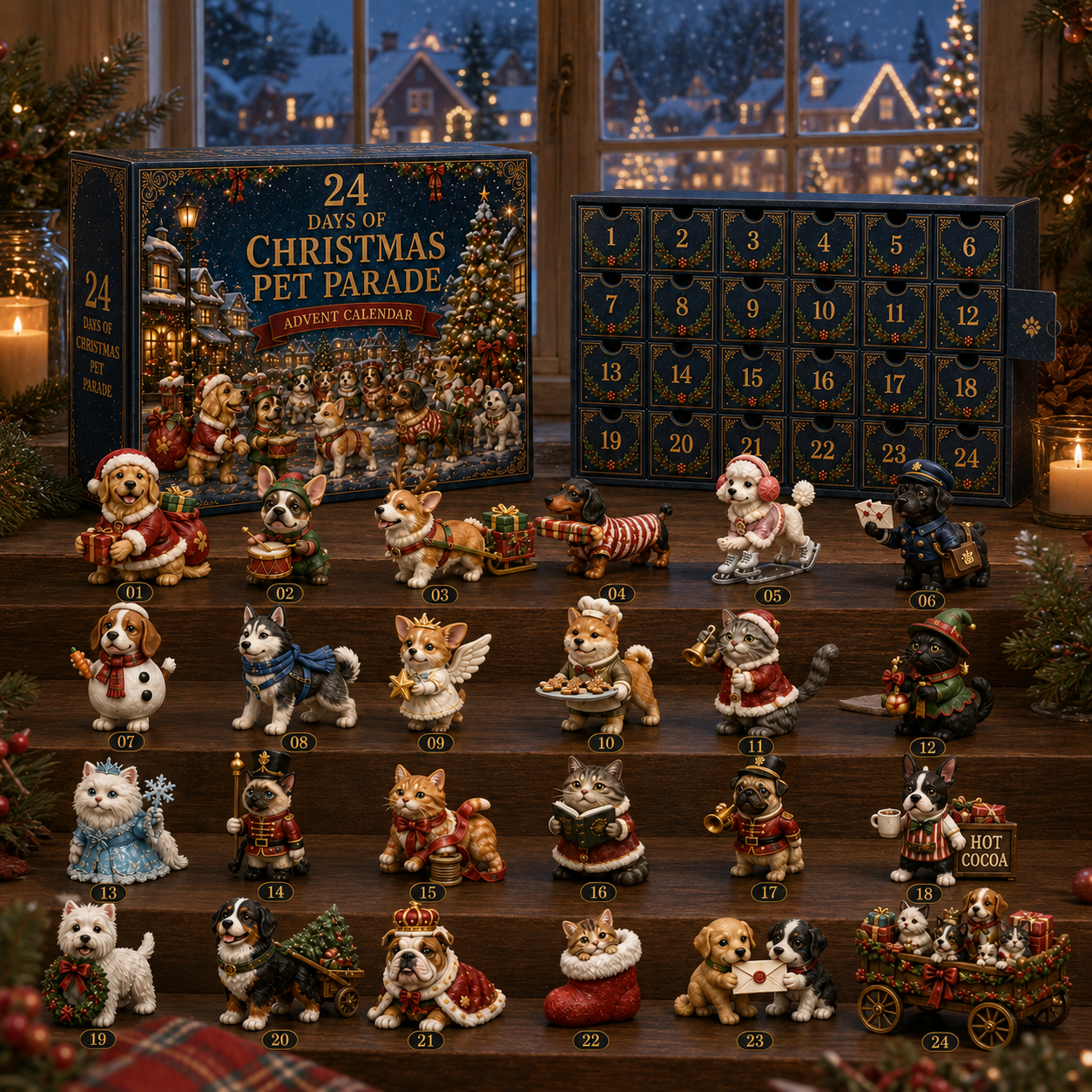 24 Days of Christmas Pet Parade Advent Calendar – 24 Unique Holiday Pet Miniatures