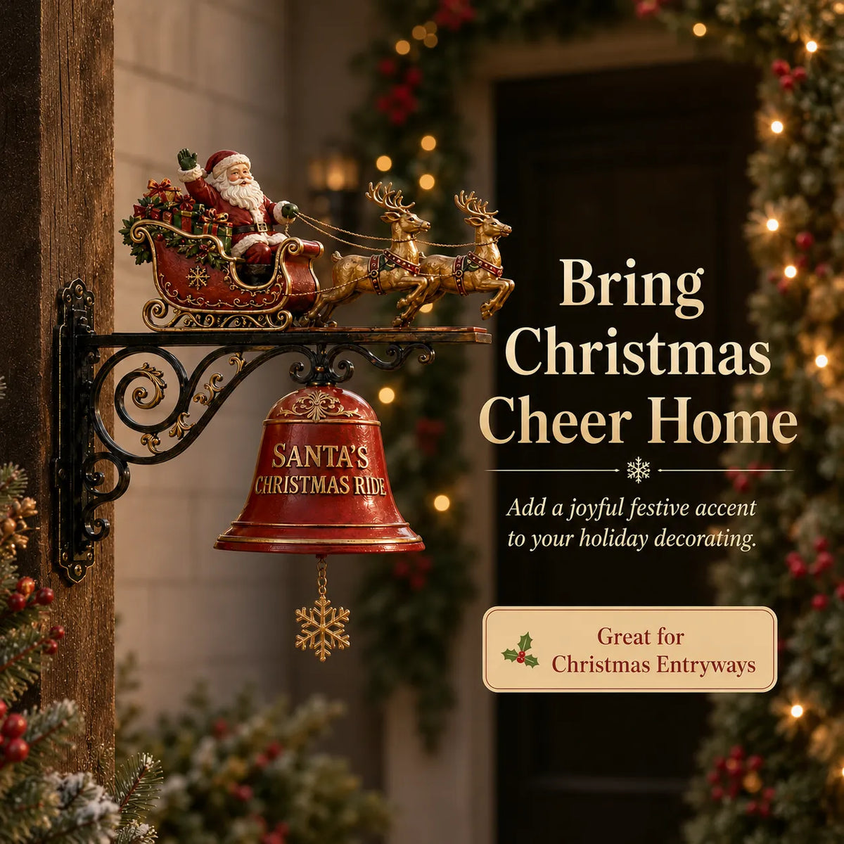 🎅 Santa Sleigh with Reindeer & Bell | 3D Christmas Outdoor Decoration - image 2