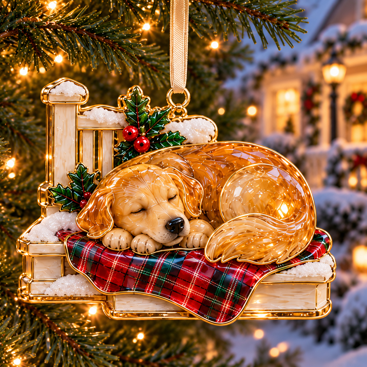 Golden Retriever Cozy Porch Nap Christmas ornament