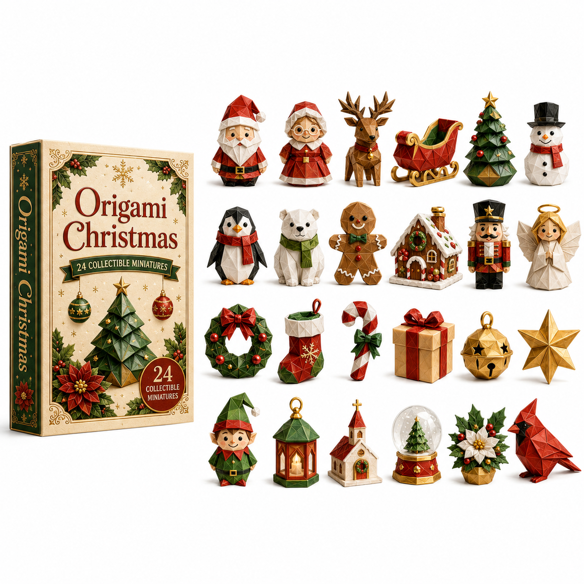 A Folded Christmas 24-Day Advent Calendar – 24 Collectible  Christmas Miniatures, Premium Holiday Countdown Gift Set for Families & Collectors