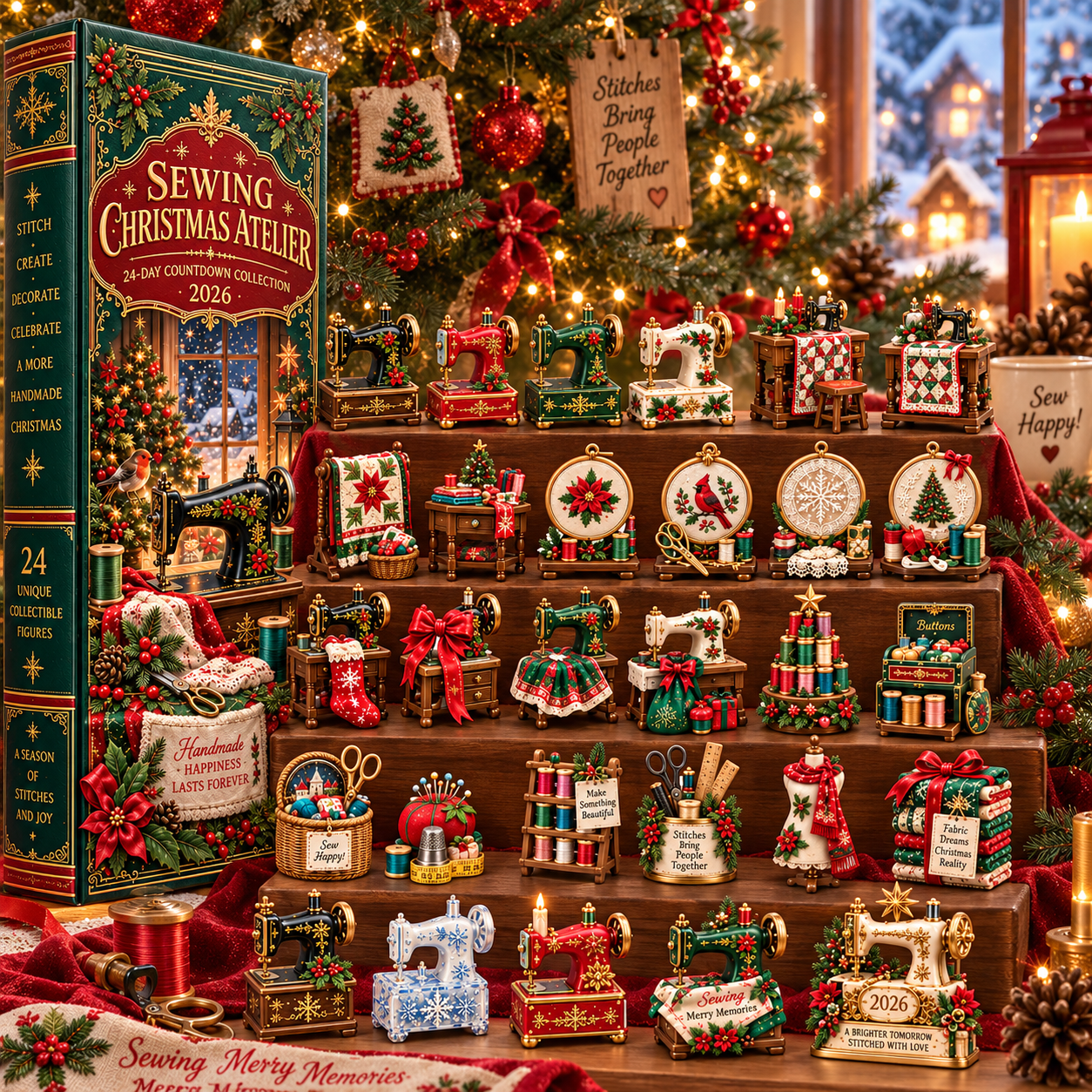 Sewing Christmas Atelier 2026 – 24-Day Countdown Collection with 24 Unique Sewing & Quilting Miniatures, Handmade Holiday Collectible Gift for Sewing Lovers