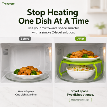 🍽️ Foldable Microwave Plate Stacker – 2-Level Heating Rack with Cool-Touch Handles for More Kitchen Space - image 2
