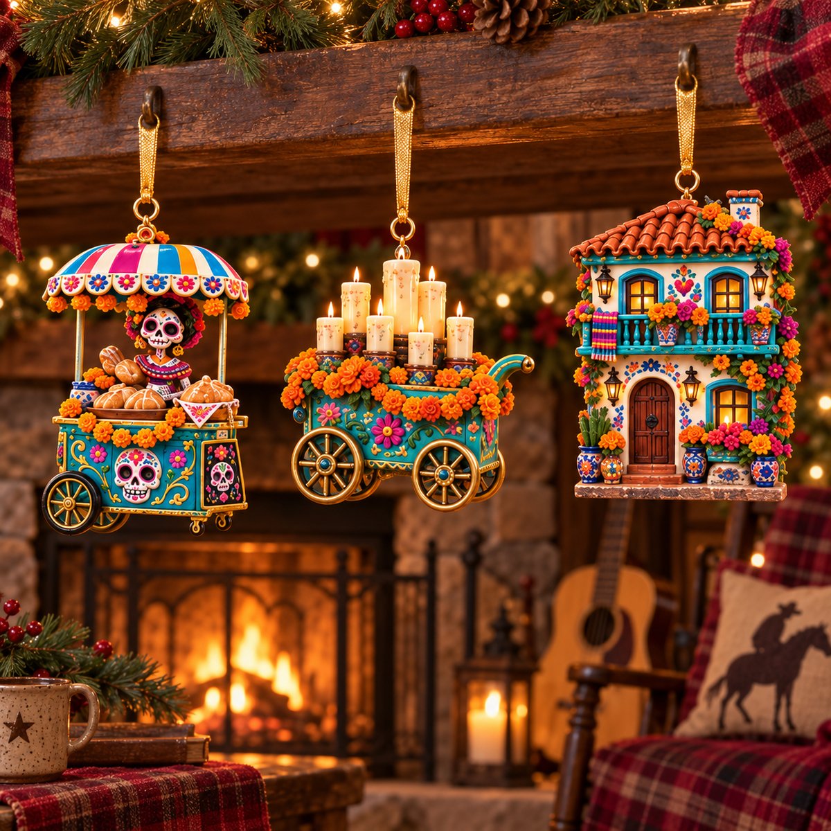 2026 Día de Muertos Village Ornaments – Miniature Market & Marigold Keepsake Collection