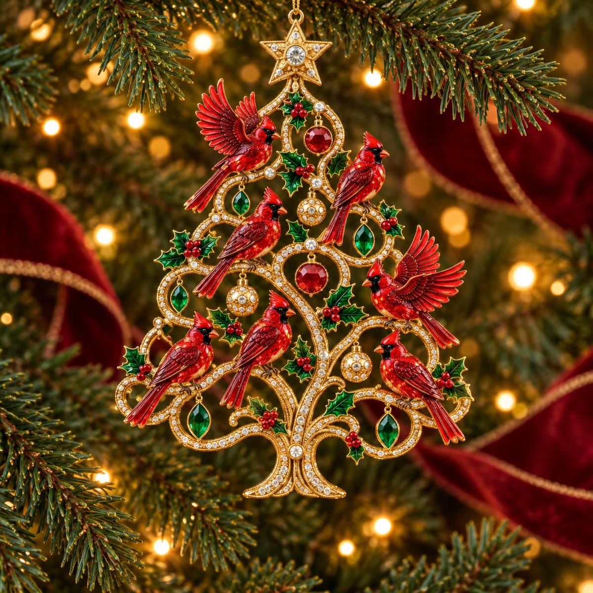 Jeweled Songbird Christmas Tree Ornament Collection – 4 Collectible Crystal-Style Designs