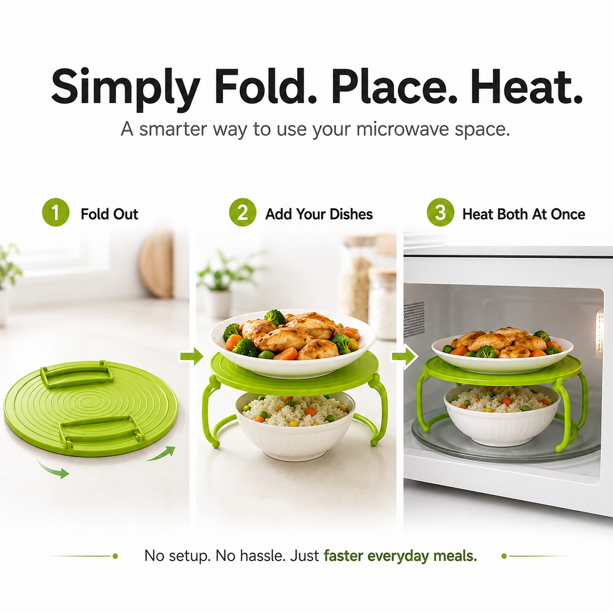 🍽️ Foldable Microwave Plate Stacker – 2-Level Heating Rack with Cool-Touch Handles for More Kitchen Space - image 6