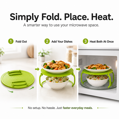 🍽️ Foldable Microwave Plate Stacker – 2-Level Heating Rack with Cool-Touch Handles for More Kitchen Space - image 6