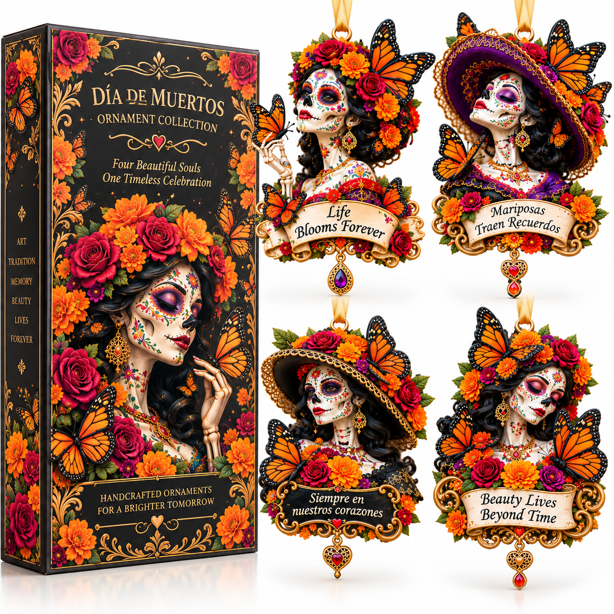 Día de Muertos Catrina Butterfly Ornament  –  Floral Day of the Dead Keepsake Collection, Meaningful Gift for Family & Loved Ones