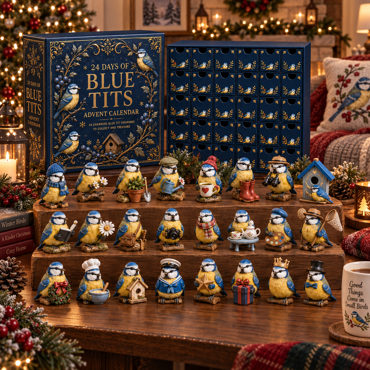 2026 Blue Tit Christmas 24-Day Countdown Calendar – 24 Unique Winter Bird Miniatures, Charming Garden Bird Collector’s Christmas Gift