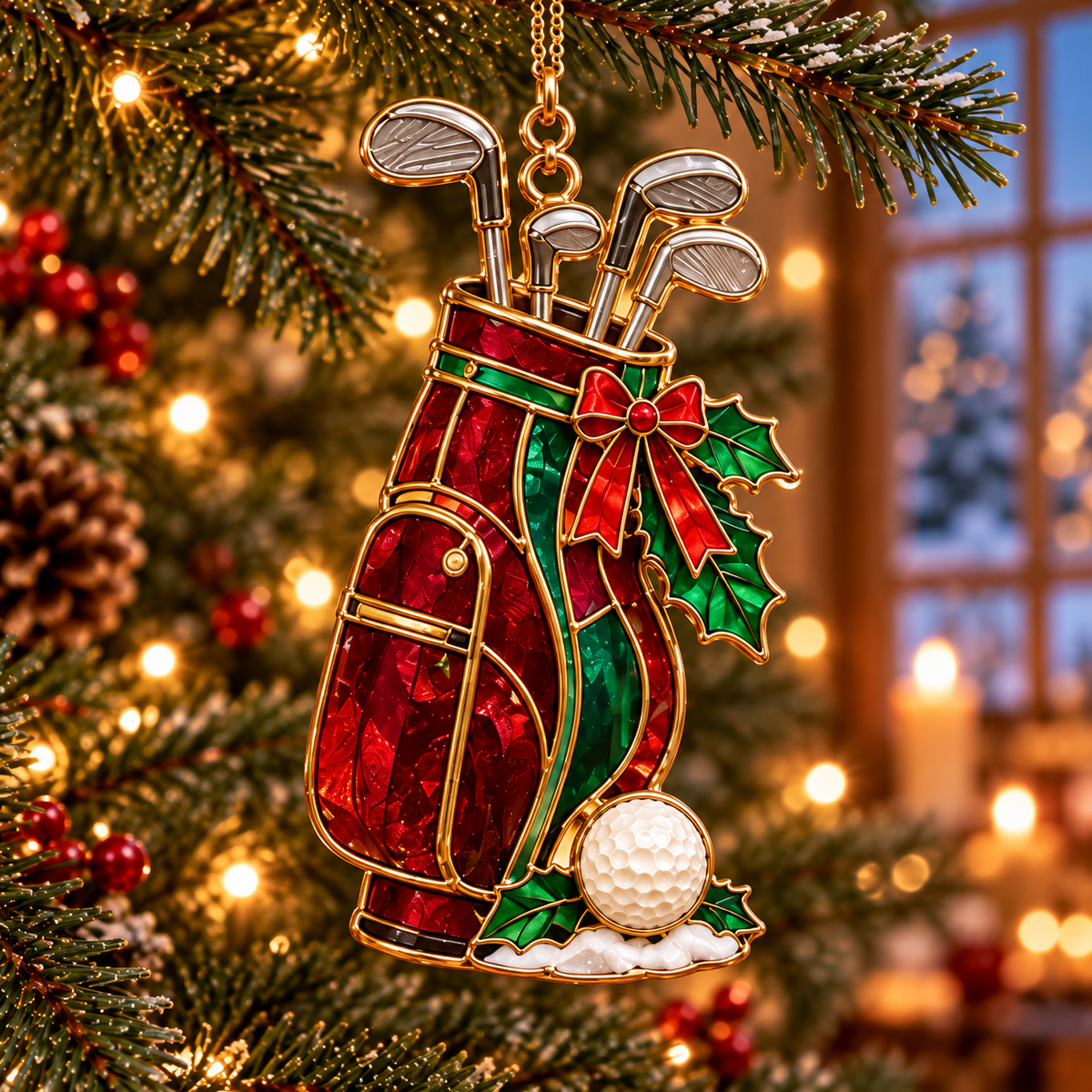 Tee Up the Holidays – Vintage Stained Glass-Style Golf Christmas Ornaments, 6-Piece Set