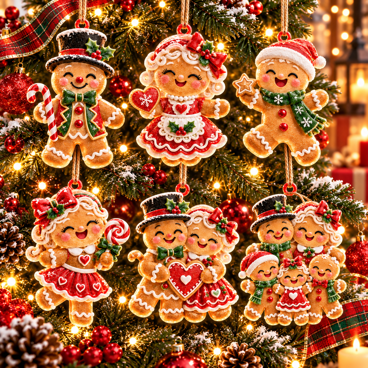 6-Piece Gingerbread Christmas Ornament Collection – Adorable  Gingerbread Family, Couple & Holiday Characters | Festive Christmas Tree Hanging Decorations, Sweet Family Keepsake Gifts