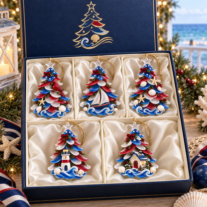 2026 Patriotic Coastal Christmas Tree Ornaments – Seaside Keepsake Designs in Red, White &amp; Blue