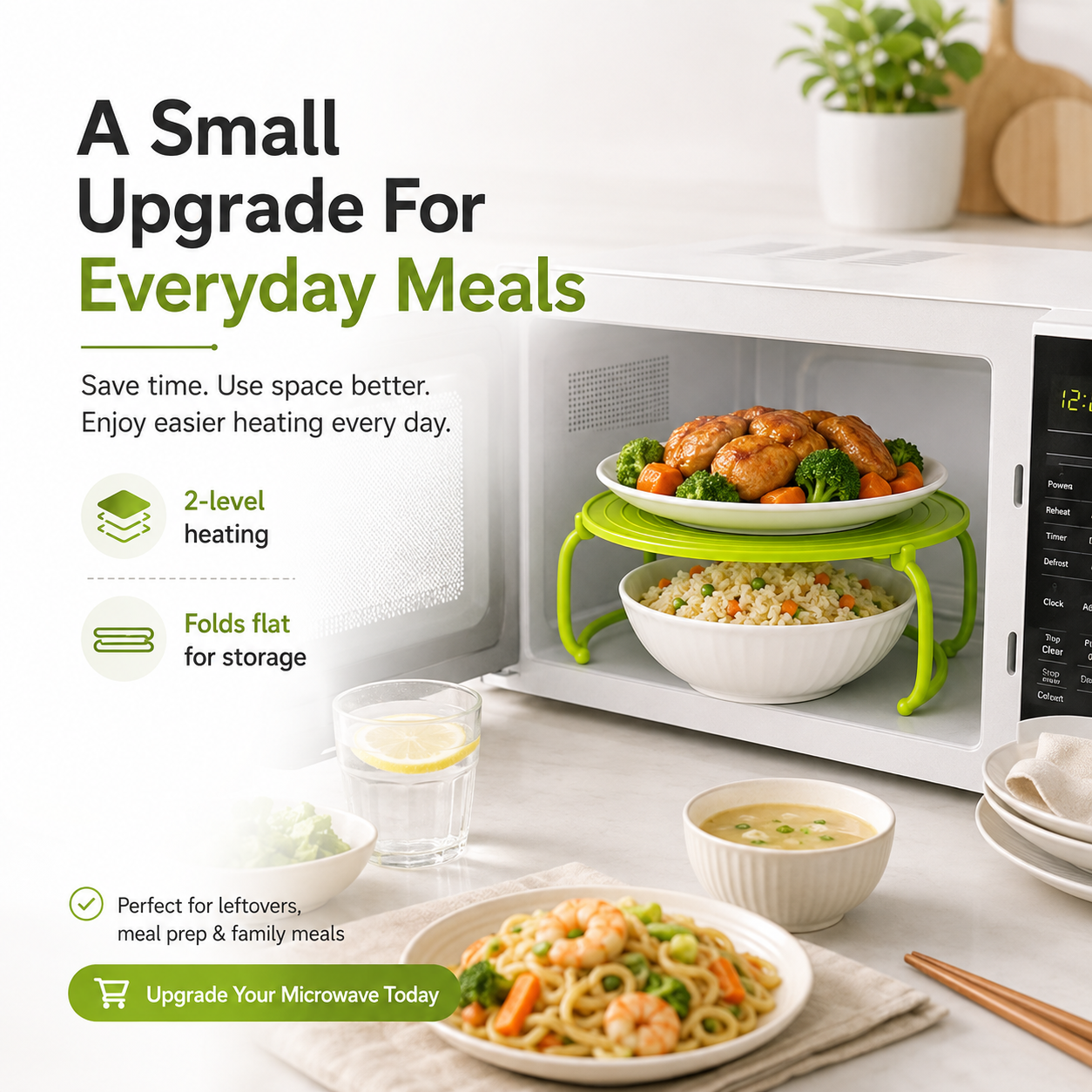 🍽️ Foldable Microwave Plate Stacker – 2-Level Heating Rack with Cool-Touch Handles for More Kitchen Space - image 5