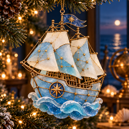 ⛵ 2026 Coastal Christmas Sailing Ship Ornaments – Set of 6 Nautical Holiday Keepsakes