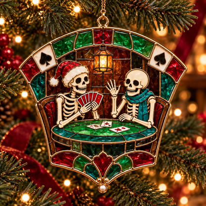 Friends for Eternity – Vintage Stained Glass Style Skeleton Christmas Ornaments, Set of 6