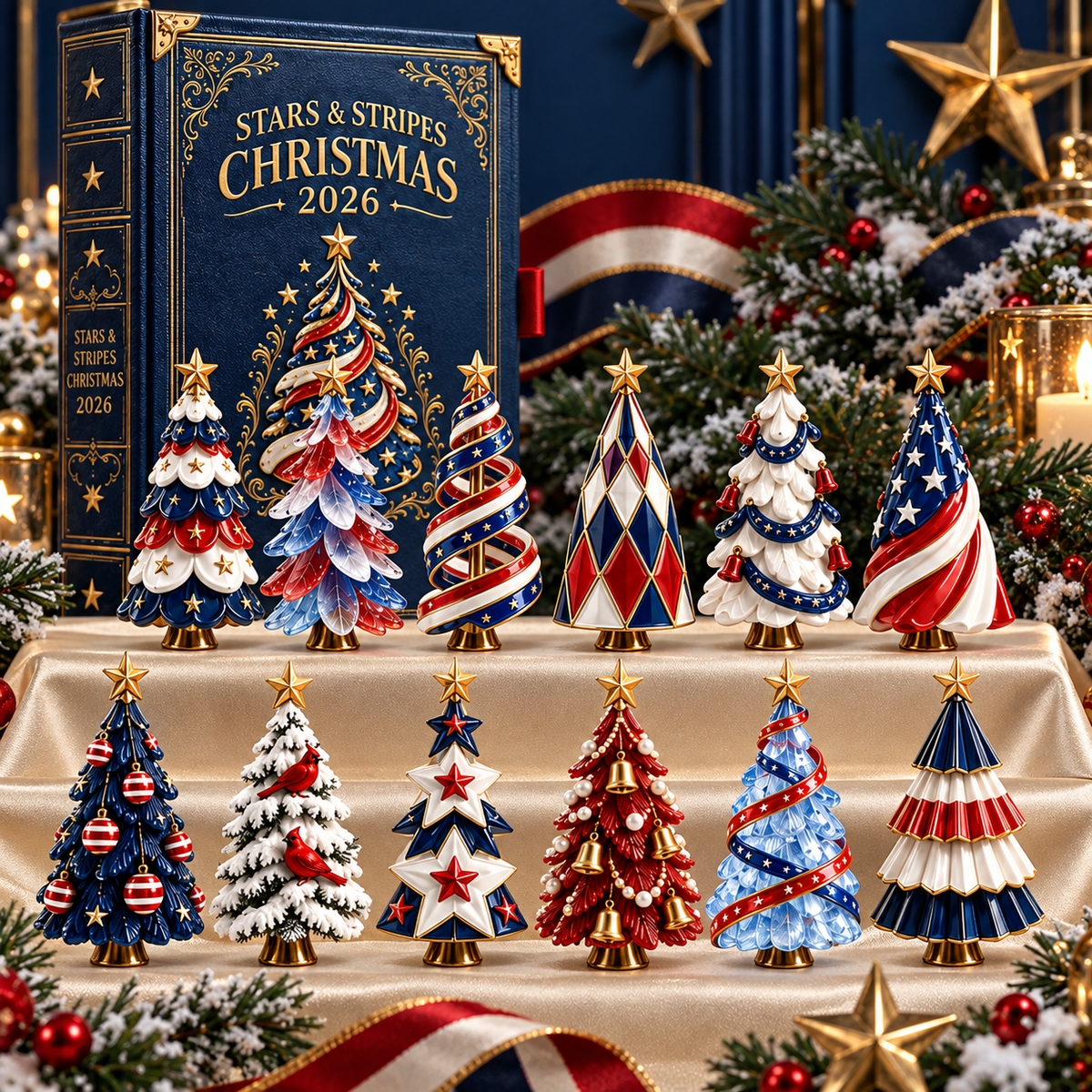 2026 Stars & Stripes Christmas Collection – 24 Unique Miniature Trees Celebrating 250 Years of Independence