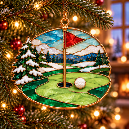 Tee Up the Holidays – Vintage Stained Glass-Style Golf Christmas Ornaments, 6-Piece Set