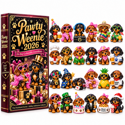 Pawty Weenie 2026 – 24-Day Dachshund Celebration Countdown Calendar with 24 Unique Collectible Miniatures, Fun Christmas Gift for Wiener Dog Lovers