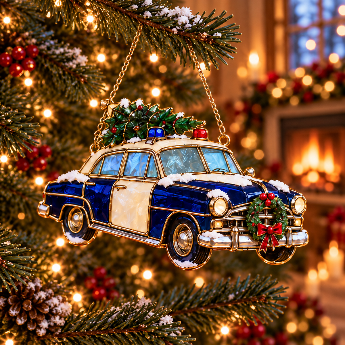 ✨ 2026 Police Christmas Ornaments – Set of 6 | Vintage Stained Glass Police Car, K9 Dog, Motorcycle & Badge Hanging Decorations | Law Enforcement Christmas Tree Ornaments & Gifts for Police Officers
