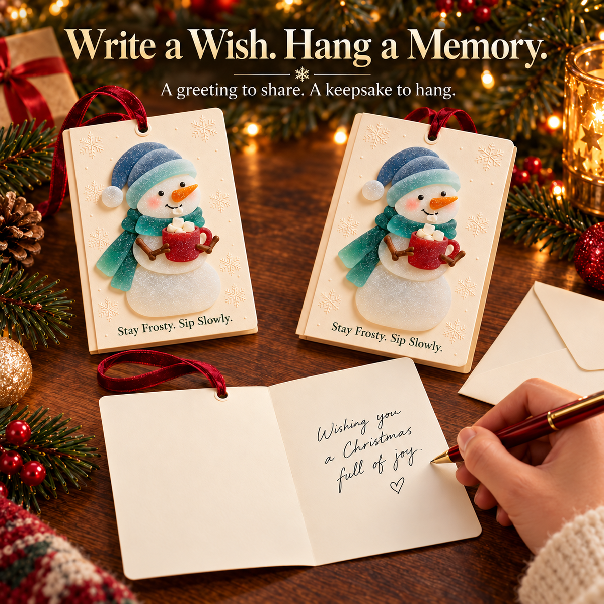 🎄 Sea glass style -Christmas Wishes – 2-in-1 Greeting Cards & Keepsake Ornaments | 6 Festive Designs