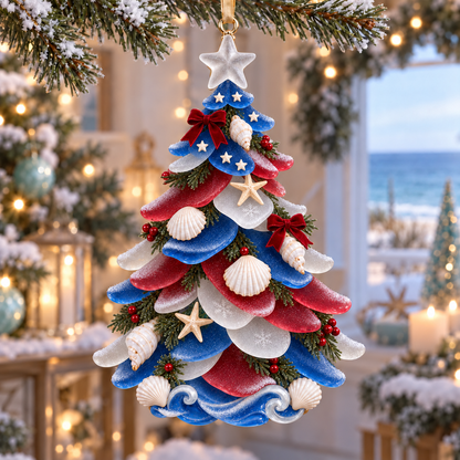 2026 Patriotic Coastal Christmas Tree Ornaments – Seaside Keepsake Designs in Red, White &amp; Blue