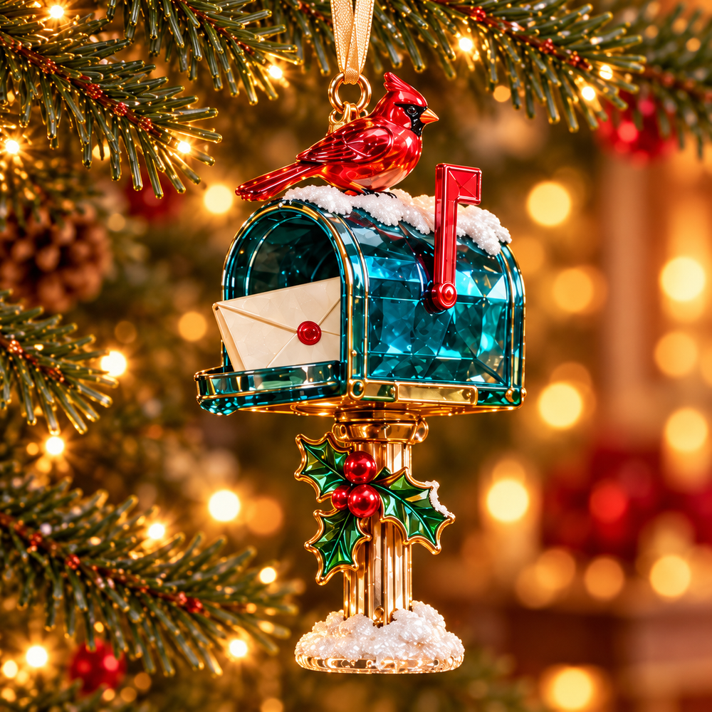 Cardinal Mailbox vintage winter Christmas ornament