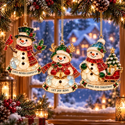 Christmas Snowman Ornament Collection – 6 Charming Stained Glass–Style Designs with Heartwarming Wishes