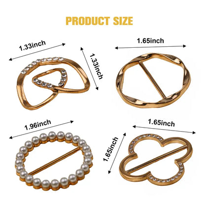 4 Counts Women's Fashion Metal Shirt Clips, Shape-Including Round and Heart Designs 👔