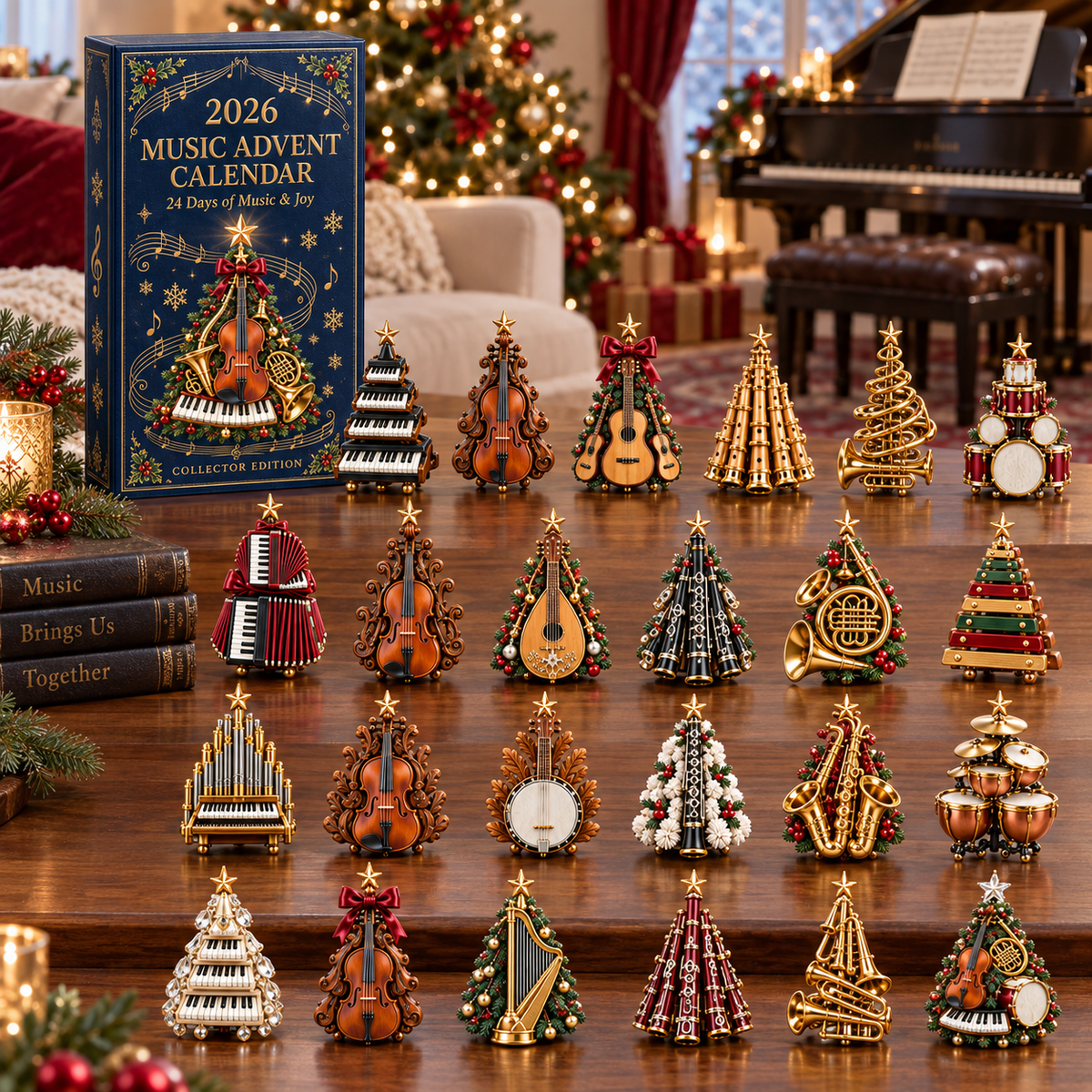 2026 Music Lovers’ Advent Calendar – 24 Unique Musical Instrument Christmas Tree Miniatures