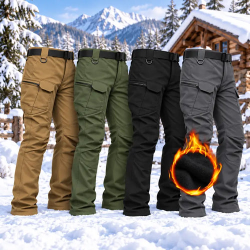 HOMUG Men's Fleece-Lined Tactical Cargo Pants, Windproof Warm Work Pants with Multi-Pockets, 320g Fabric, Regular Fit Outdoor Pants for Fall & Winter