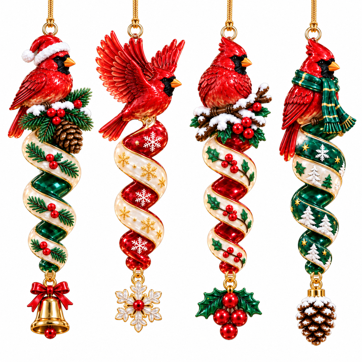 Cardinal Christmas Ribbon Ornament Collection