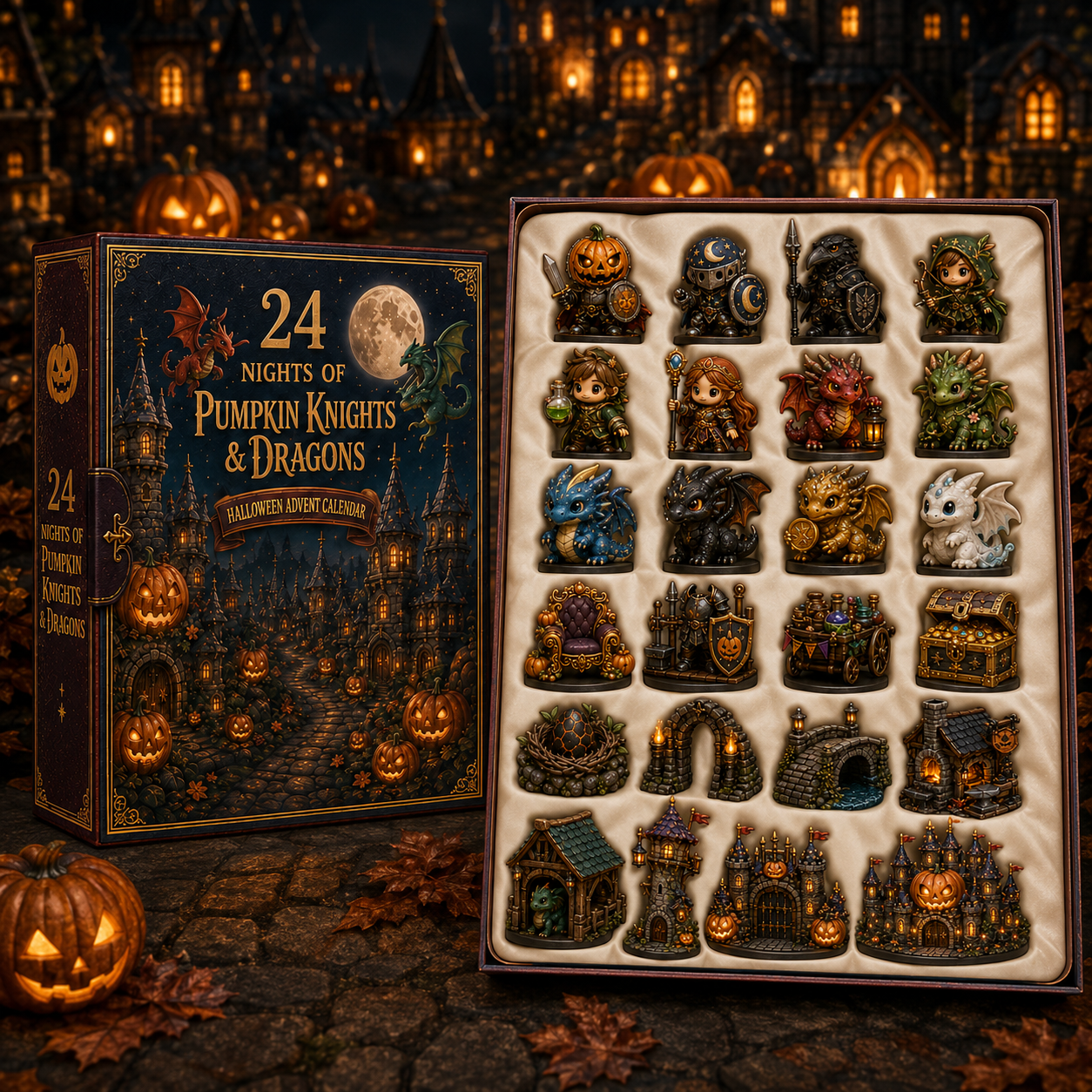 🎃 24-Day Halloween Advent Calendar – 24 Nights of Pumpkin Knights, Cute Dragons & Magical Kingdom Surprises