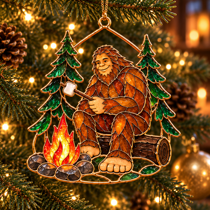 Woodland Wonders – Vintage Stained Glass Style Bigfoot Christmas Ornaments, Set of 6