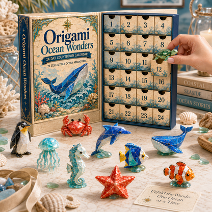 24-Day Origami Ocean Wonders Advent Calendar – 24 Collectible Ocean Figurines, A Magical Christmas Countdown Gift for Ocean Lovers