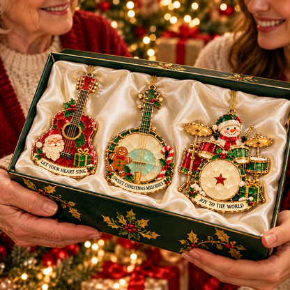 Christmas Melodies – 6-Piece Stained-Glass-Style Musical Instrument Ornament Set | A Christmas Gift for Music Lovers
